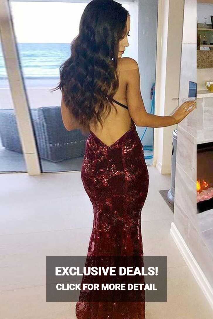 Mermaid Scoop Cross Back Dark Red Prom Dress with Sequined PG609 ...