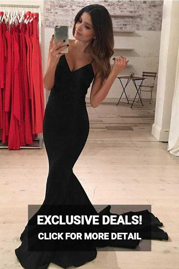 Mermaid Spaghetti Straps Sweep Train Black Satin Prom Dress – Pgmdress