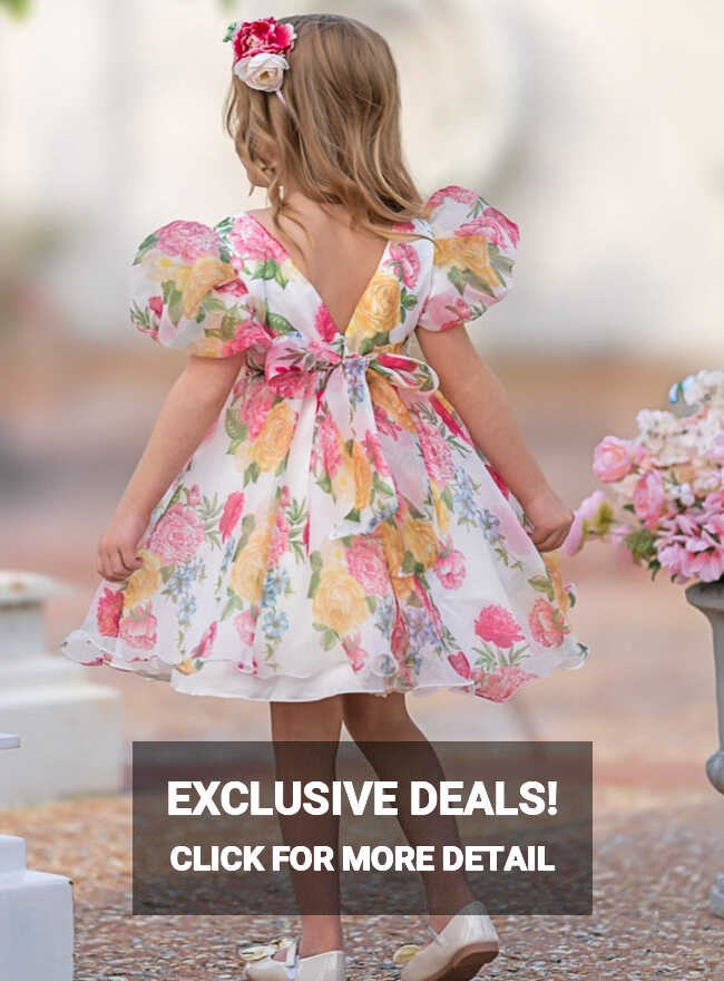 Mia Belle Girls Puff Sleeve Floral Dress | Girls Spring Dresses