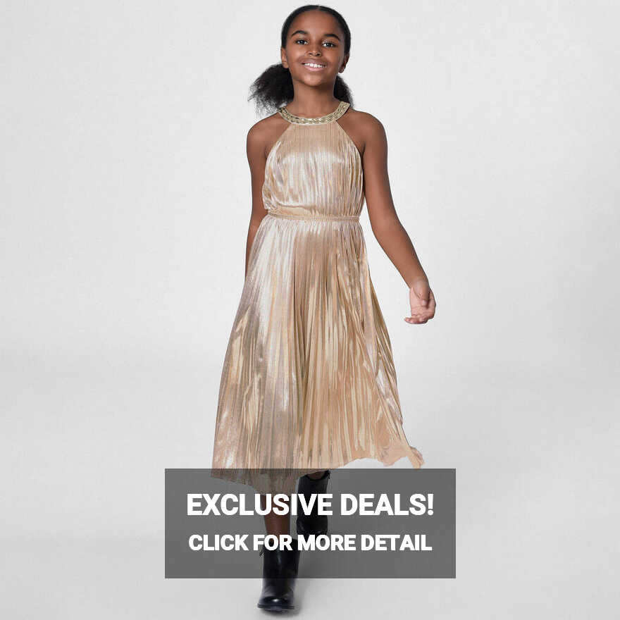 Michael Kors Kids - Girls Gold Pleated Lamé Midi Dress ...