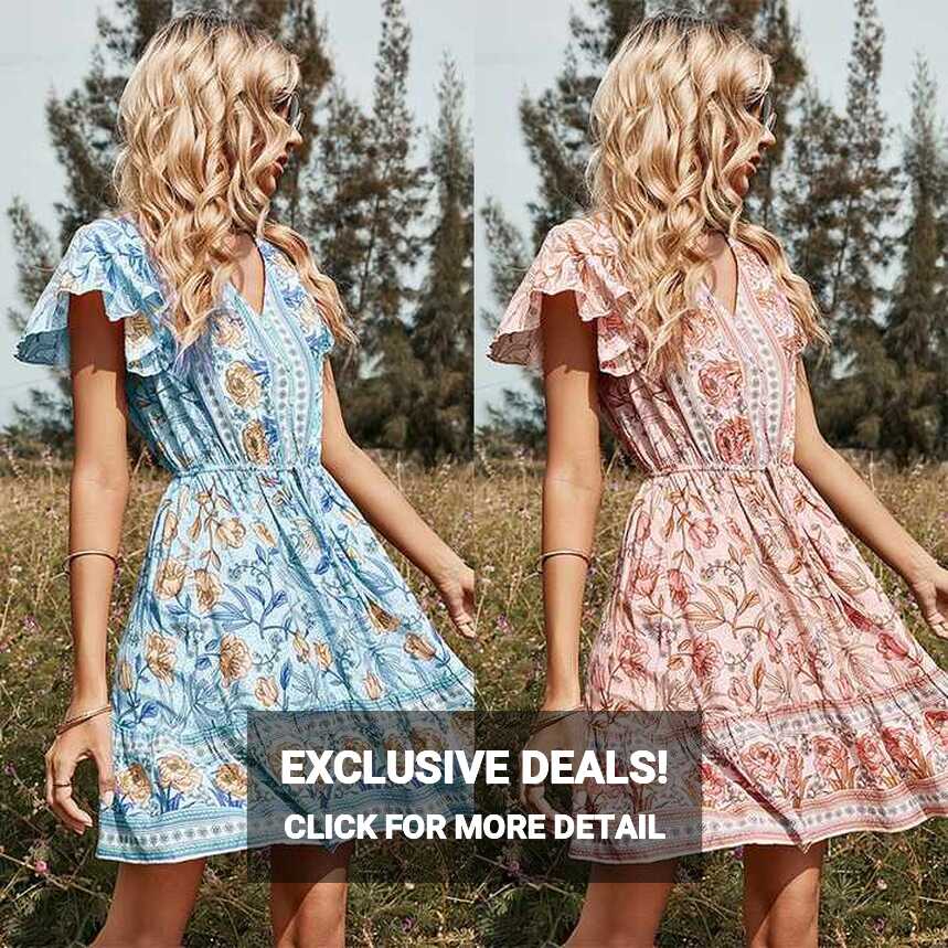 Mini Dress Summer Casual High Waist Bohemian Boho Dress Summer ...