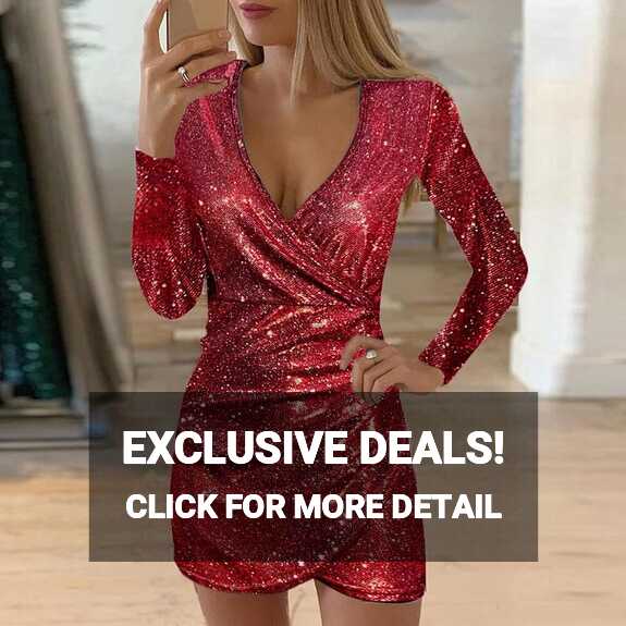 Mini Dress Women&#39;s Sexy Tight Short Glitter Dress Plain Elegant V ...