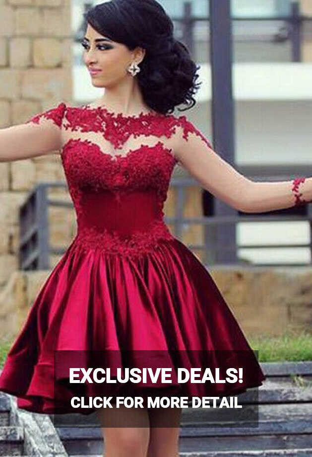 Mini Long Sleeve Red Lace Homecoming Dress – misaislestyle