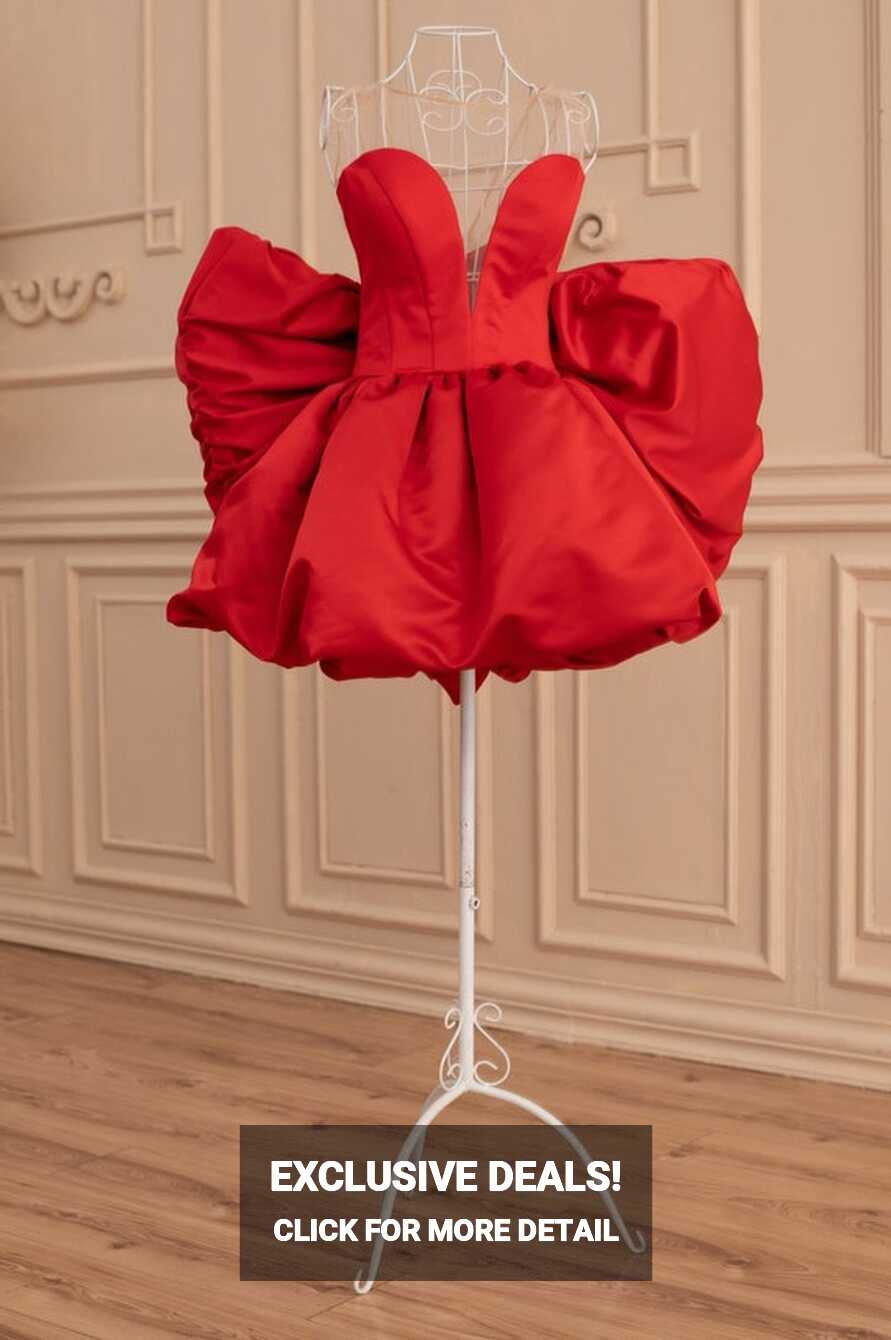 Mini Red Party Dress With Bow, Red Couture Cocktail Dress, Formal ...