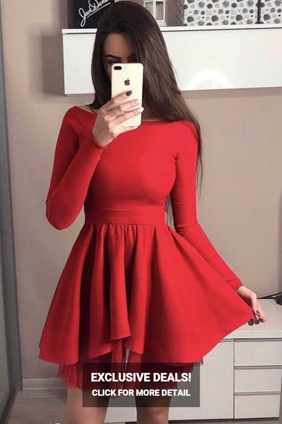 Mini Short Red Prom Dress Long Sleeve Black Homecoming Dresses ...