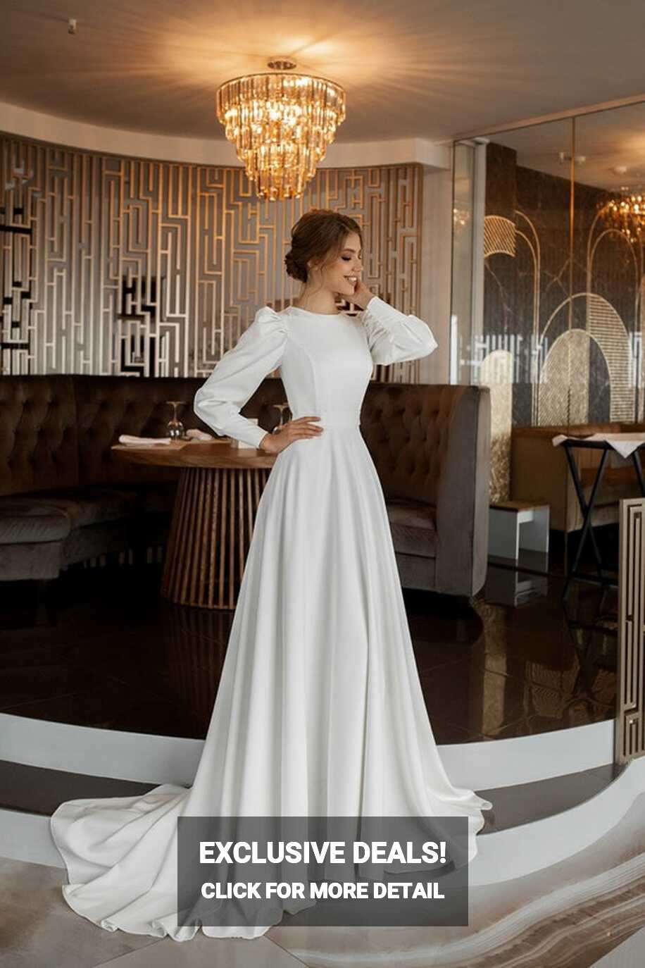 Minimalist Wedding Dress With Long Sleeves Winter Crepe Wedding ...