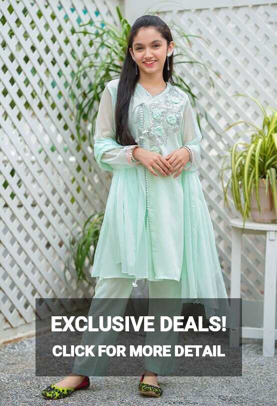 Mint Green Chiffon : 3 Piece Embroidered Girls Dress - Etsy Hong Kong