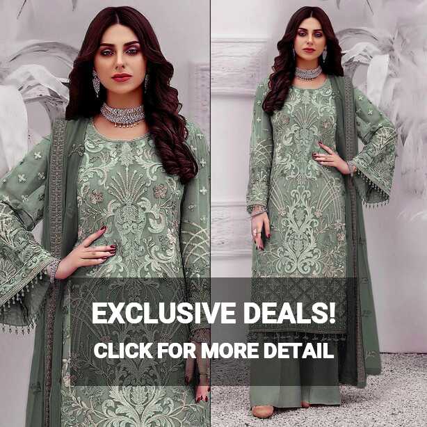 Mint Green Floral Embroidered Georgette Semi Stitched Pakistani Suit