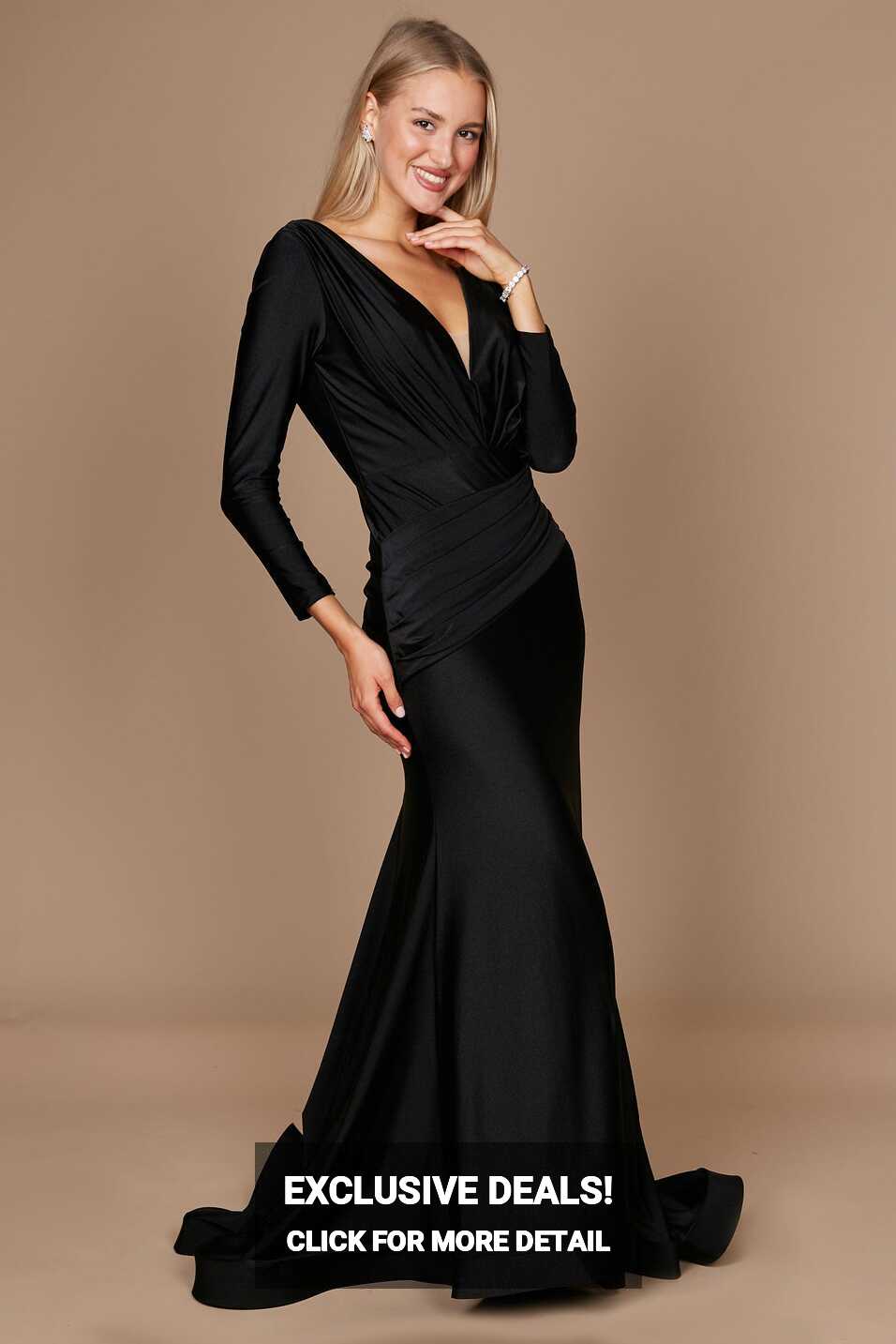 Mirabella Long Sleeve Fitted Evening Dress - Black – StyleMissus