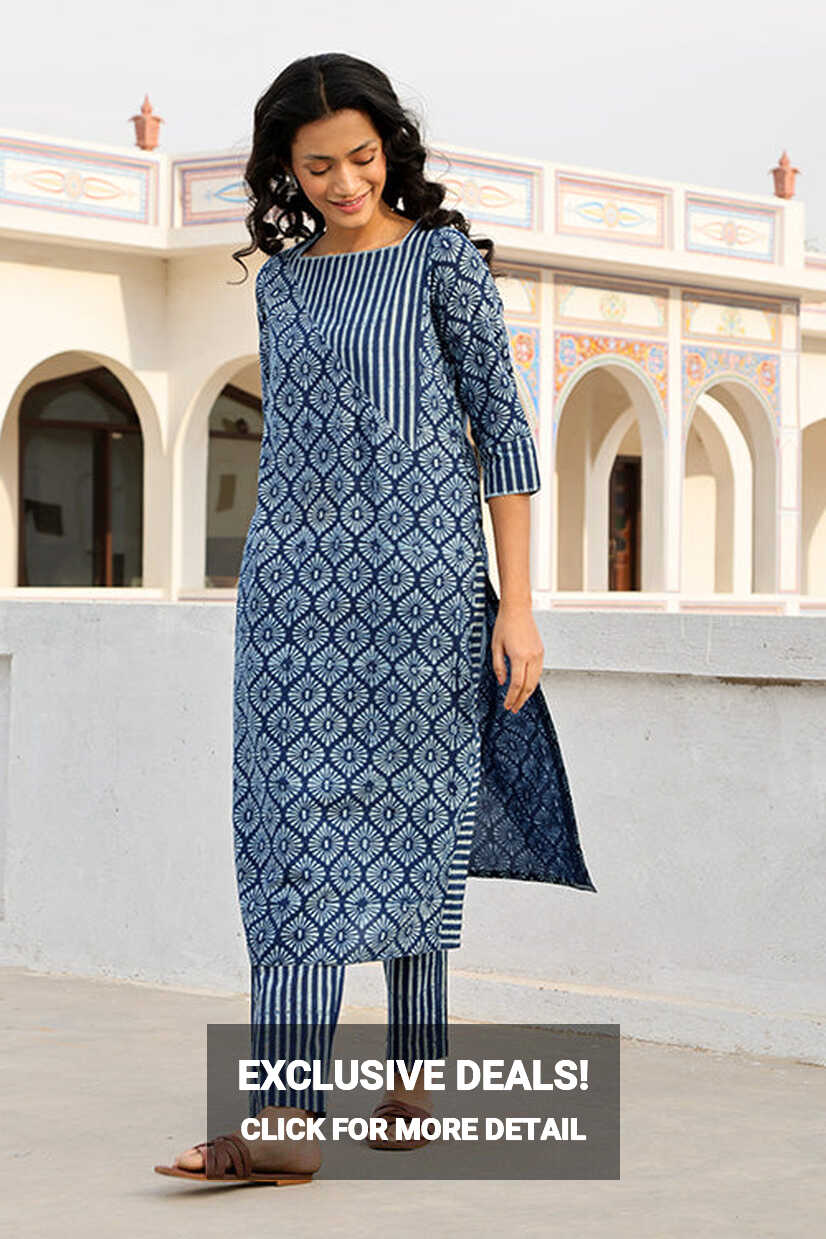 Mishmash Indigo Printed Pure Cotton Kurti For Women Online ...