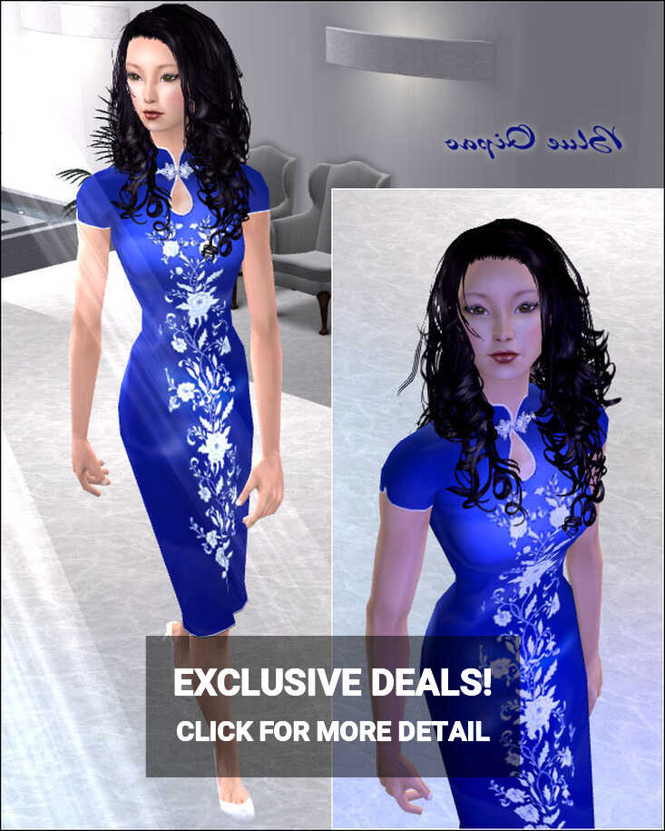 Mod The Sims - Blue Qipao - modern chinese style dress