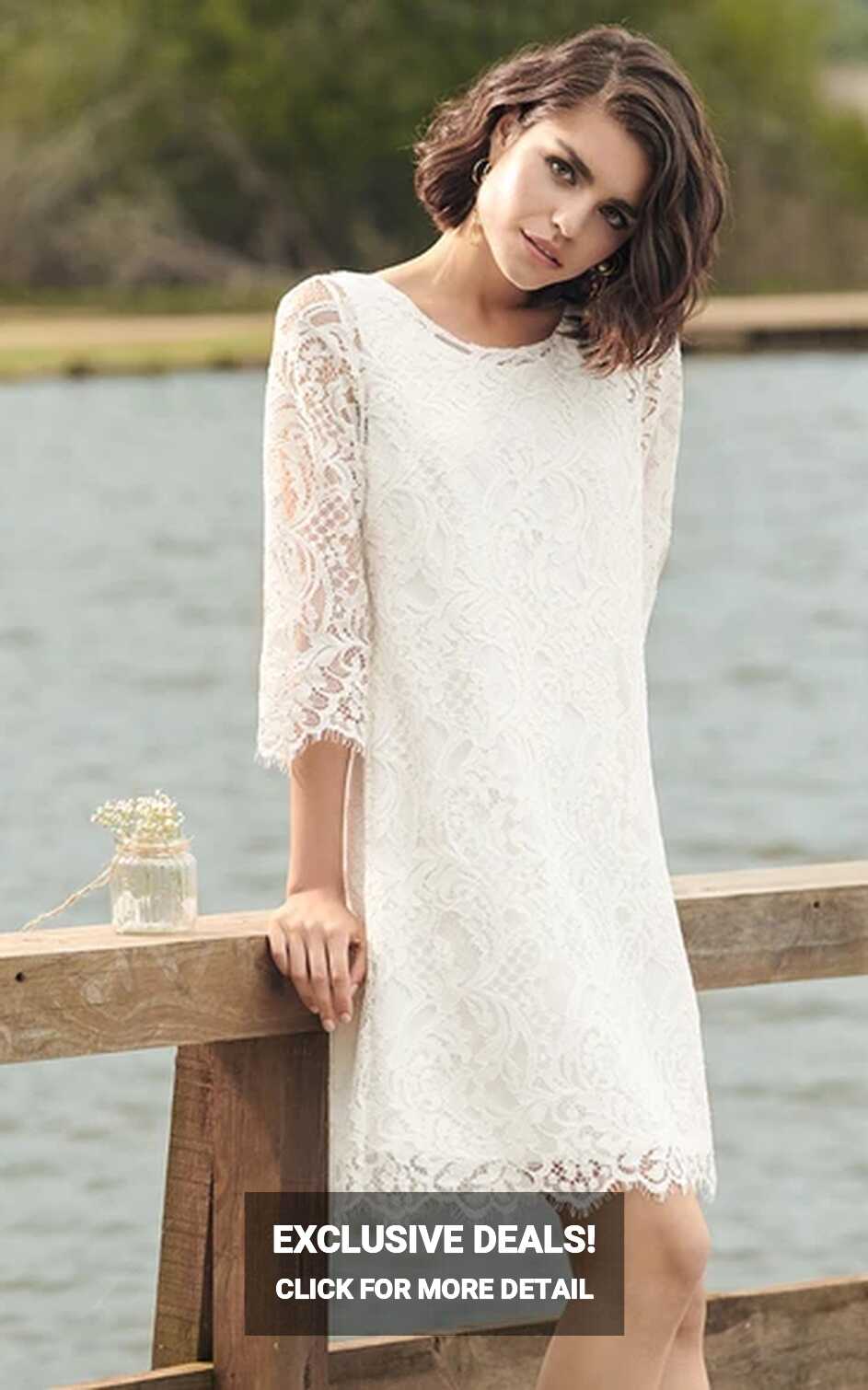 Modern A Line Knee-length 3/4 Length Sleeve Lace Bateau Wedding ...