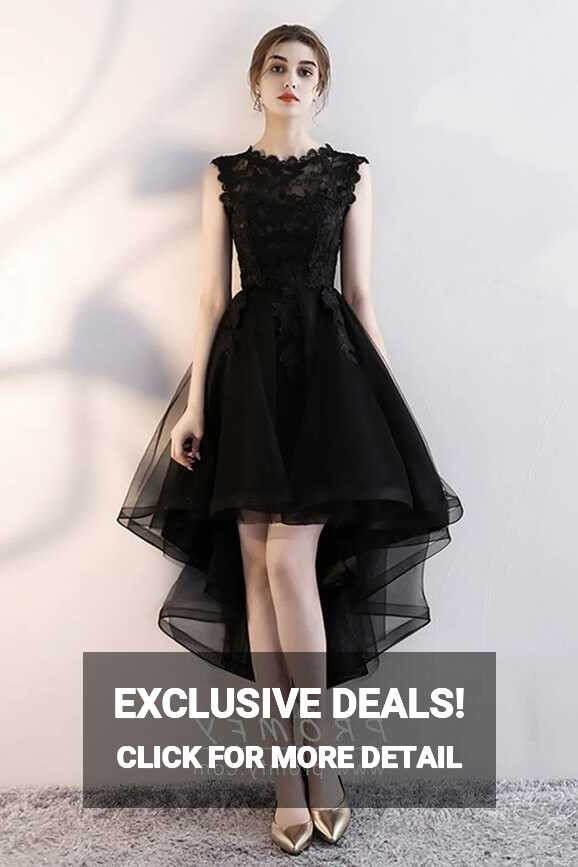 Modern Black Lace &amp; Tulle High-low Cocktail Dress - Promfy