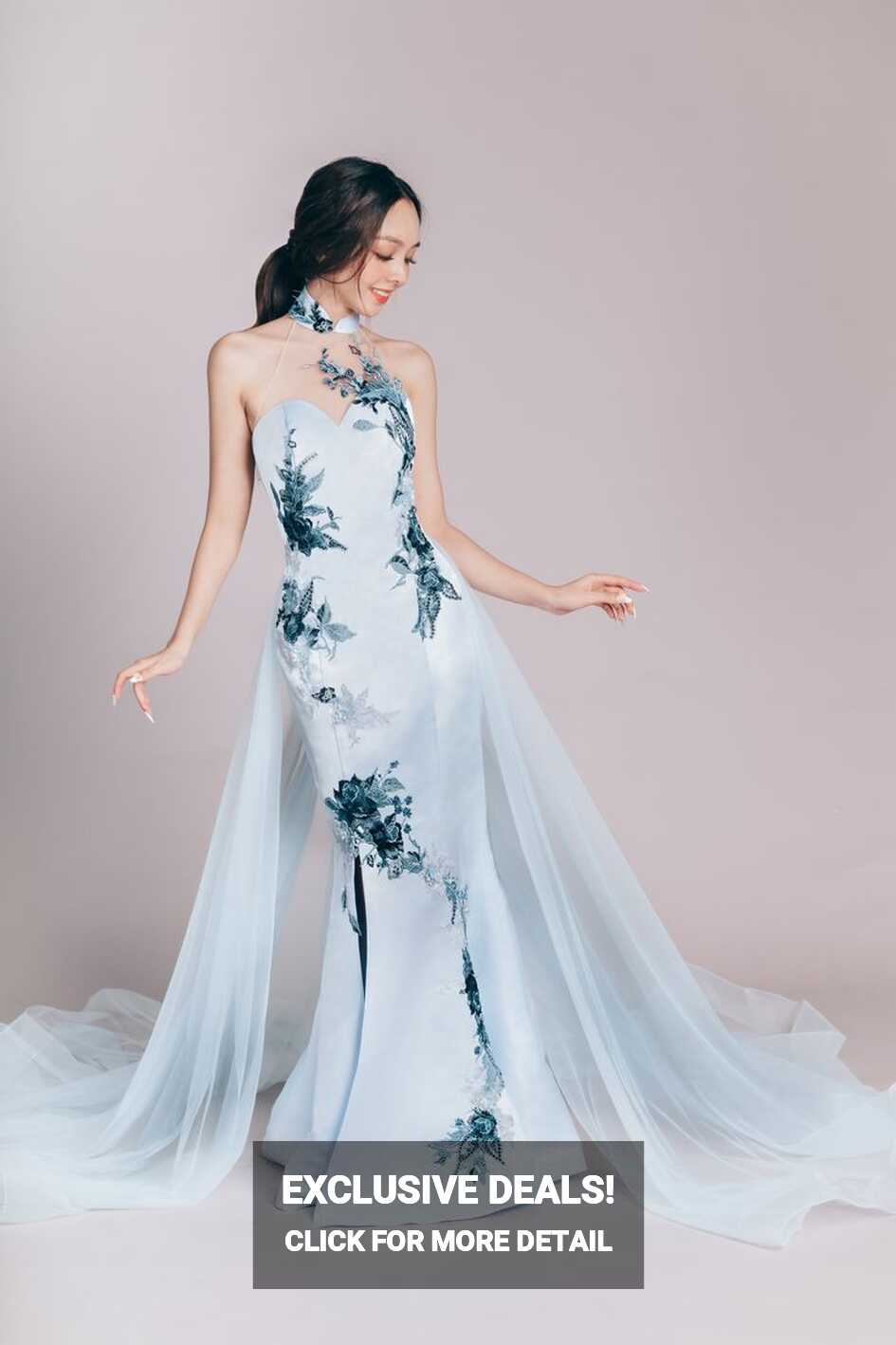 Modern Blue Cheongsam For Weddings