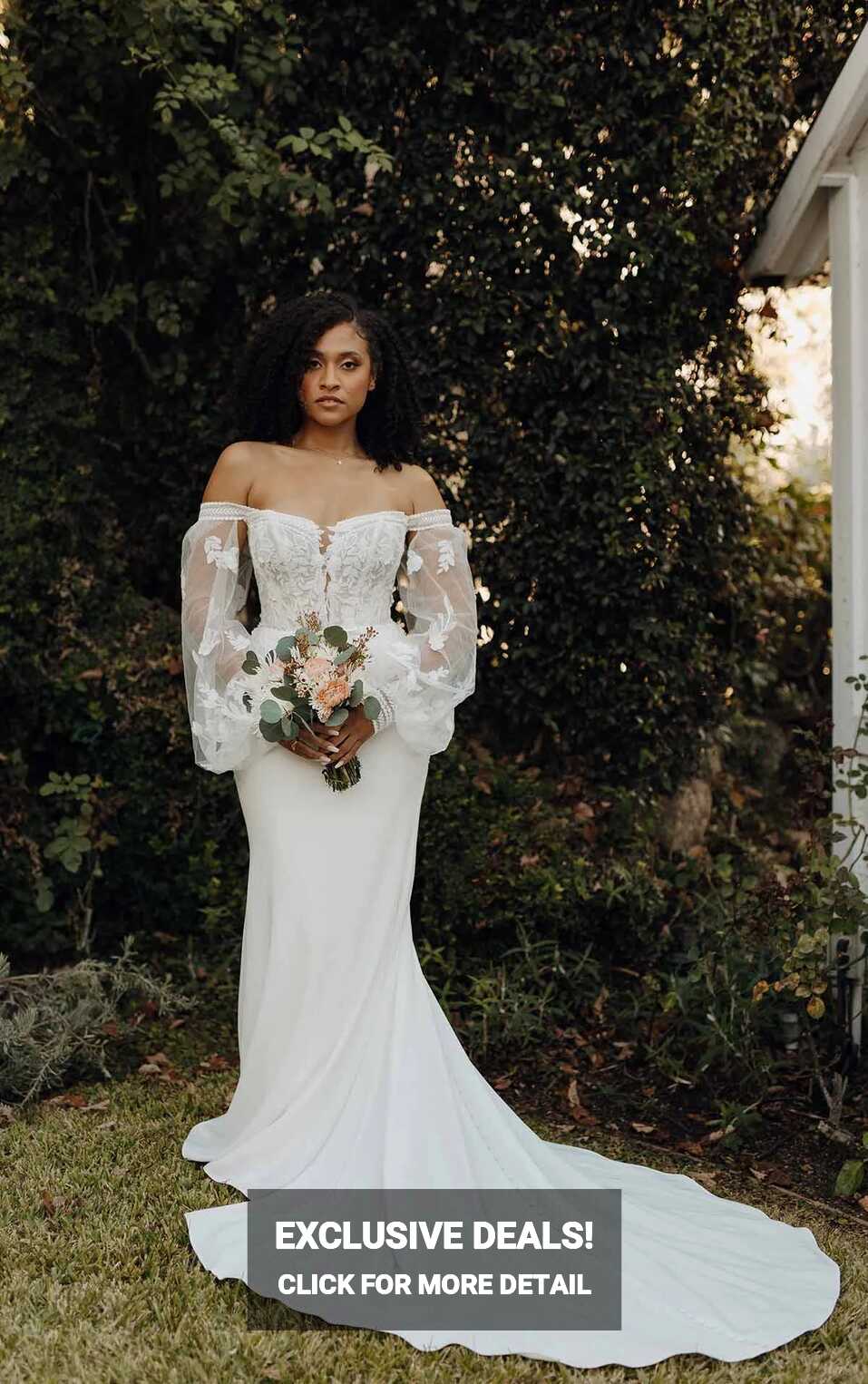 Modern Boho Long Sleeve Wedding Dress with Plunging Neckline