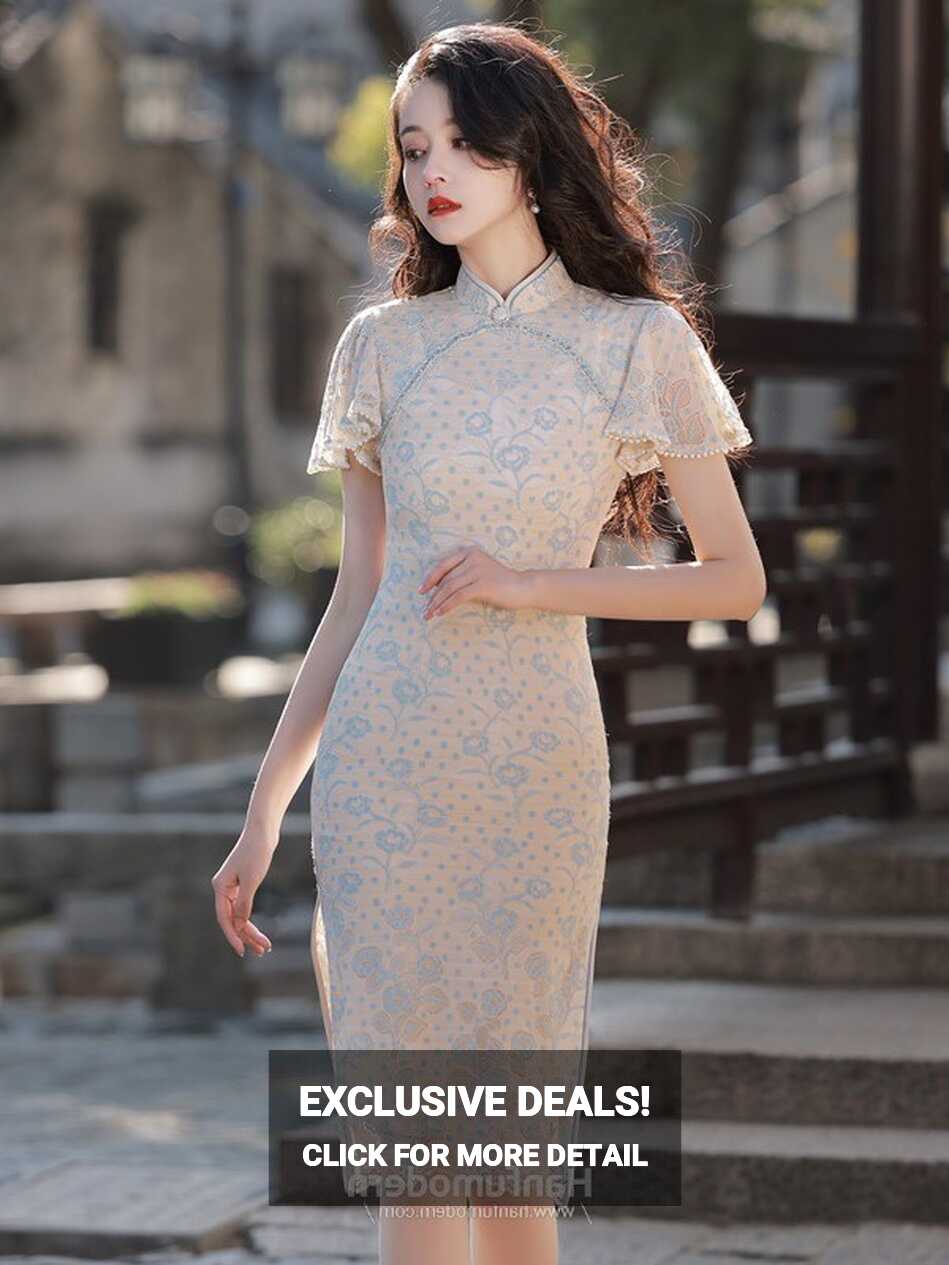 Modern Chinese Style DressExquisite Lace Embroidery Cheongsam ...