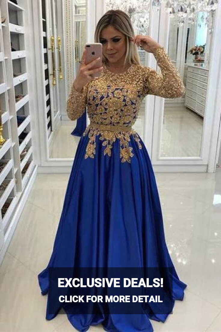 Modern Royal Blue &amp; Purple Long Sleeve Prom Dresses 2021 - Bridelily