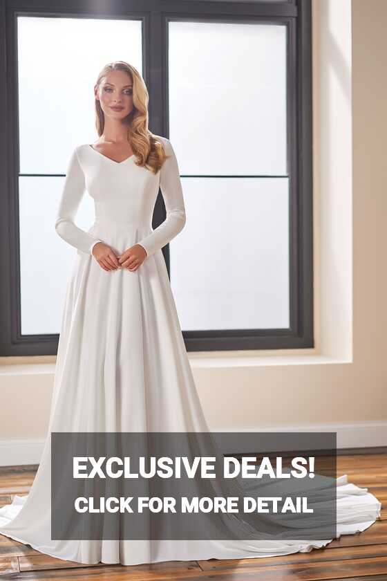 Modest Bridal by Mon Cheri TR22175 Long Sleeve V-Neck Wedding Gown ...