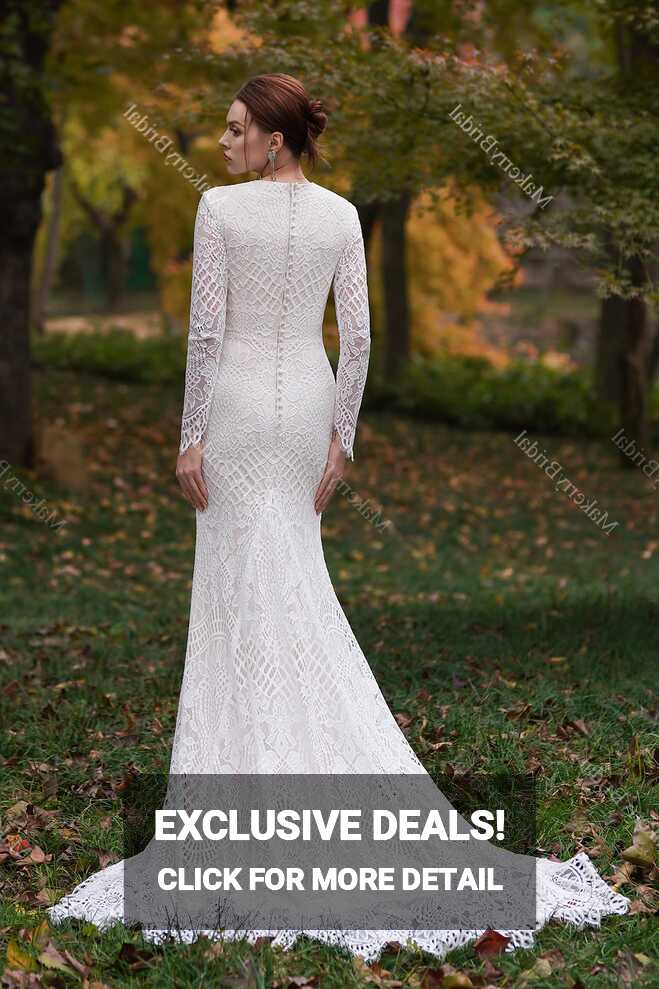 Modest Long Sleeves Lace Mermaid Wedding Dress – MakerryBridal