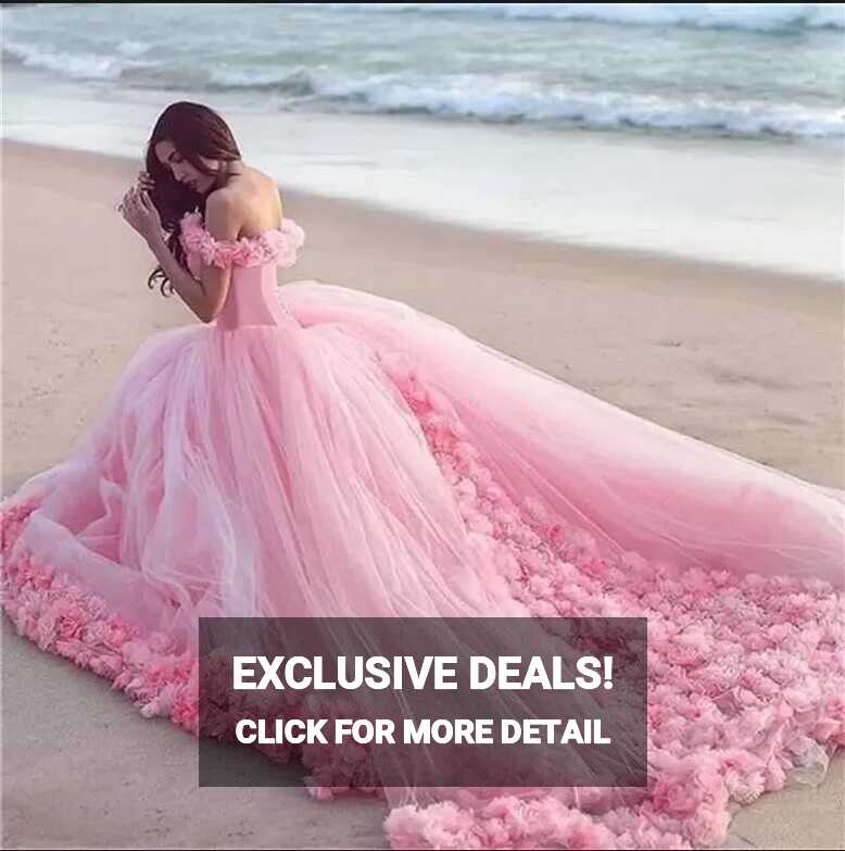 Modest Pink Princess Pink Dress For Wedding With 3D Floral ...