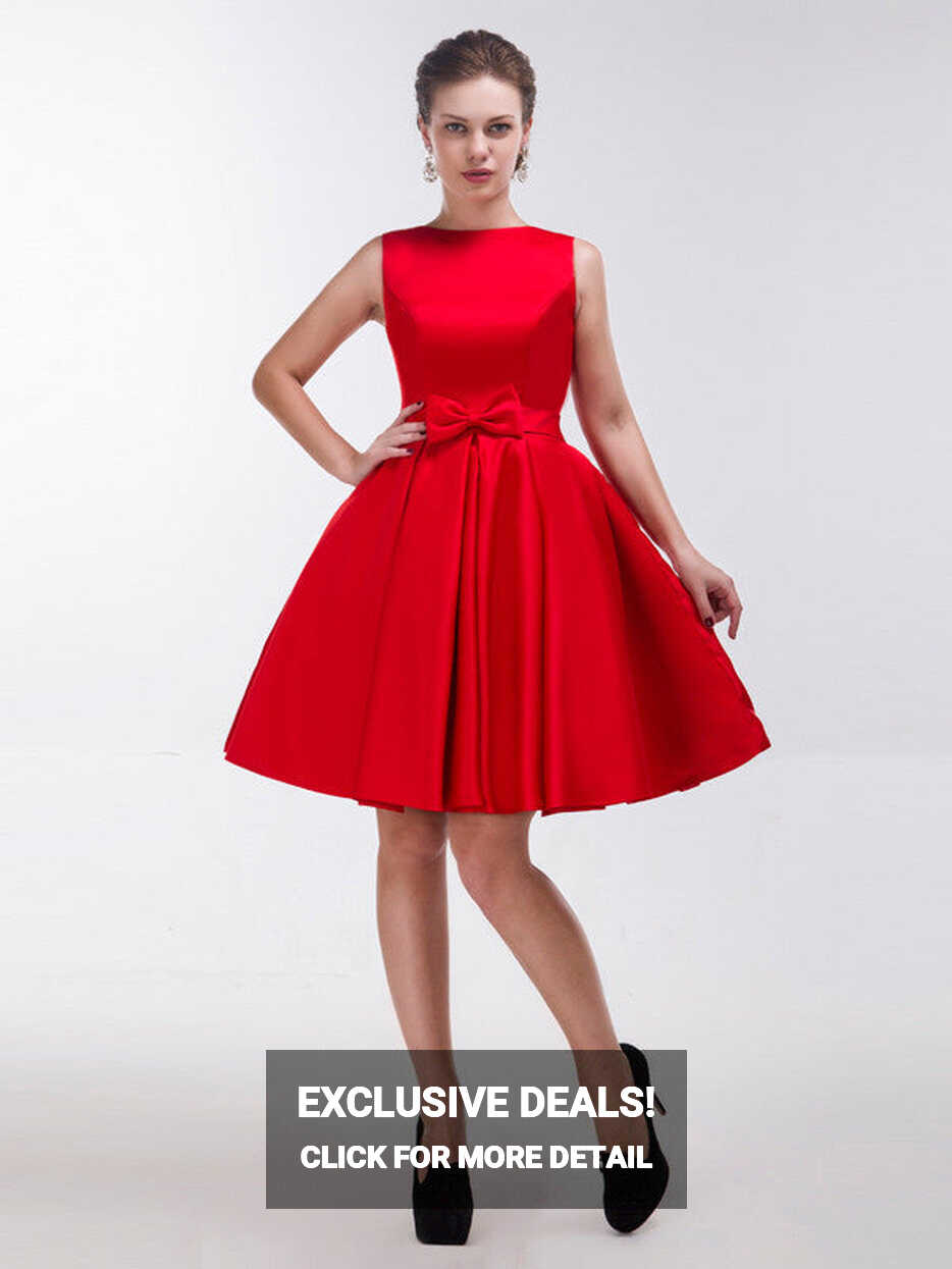 Modest Red Knee Length Formal Dress with Bow