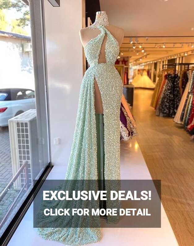 Modest Sparkly Evening Dresses Long Mint Green Lace Applique ...