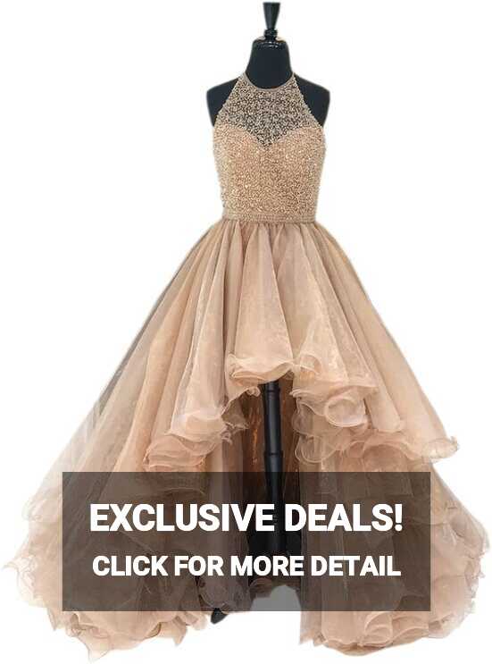 Mollybridal Halter Organza A line Prom Evening Formal Dresses with ...