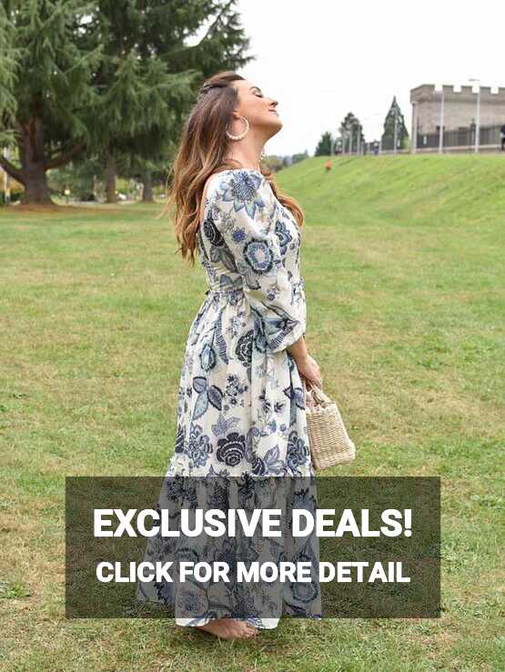 Montauk Blue Floral Puff Sleeve Maxi Dress