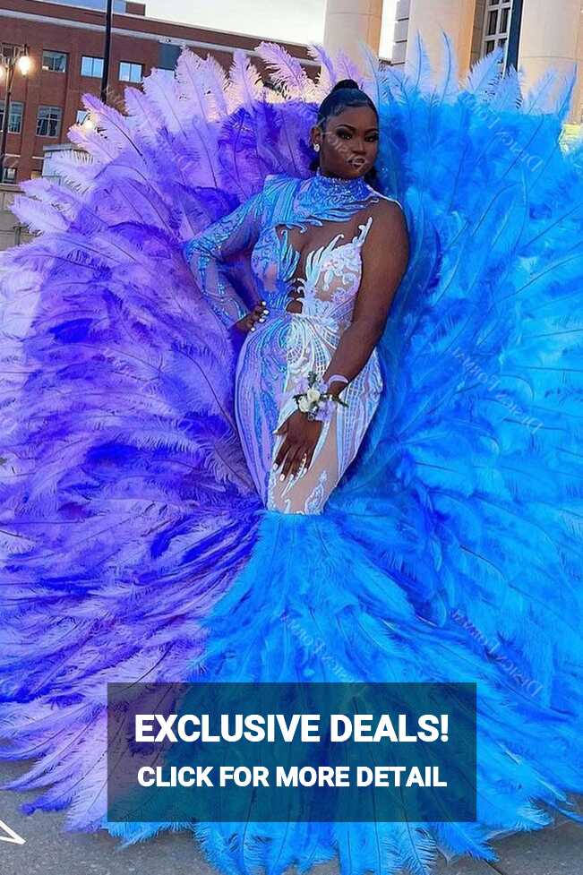 Multi-color Unique Sequin Big Feather Trumpet Crafted Prom Gown