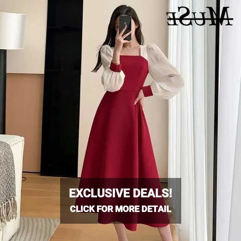 Muse Dress for Women Korean Style Plus Size Red Dress Square ...