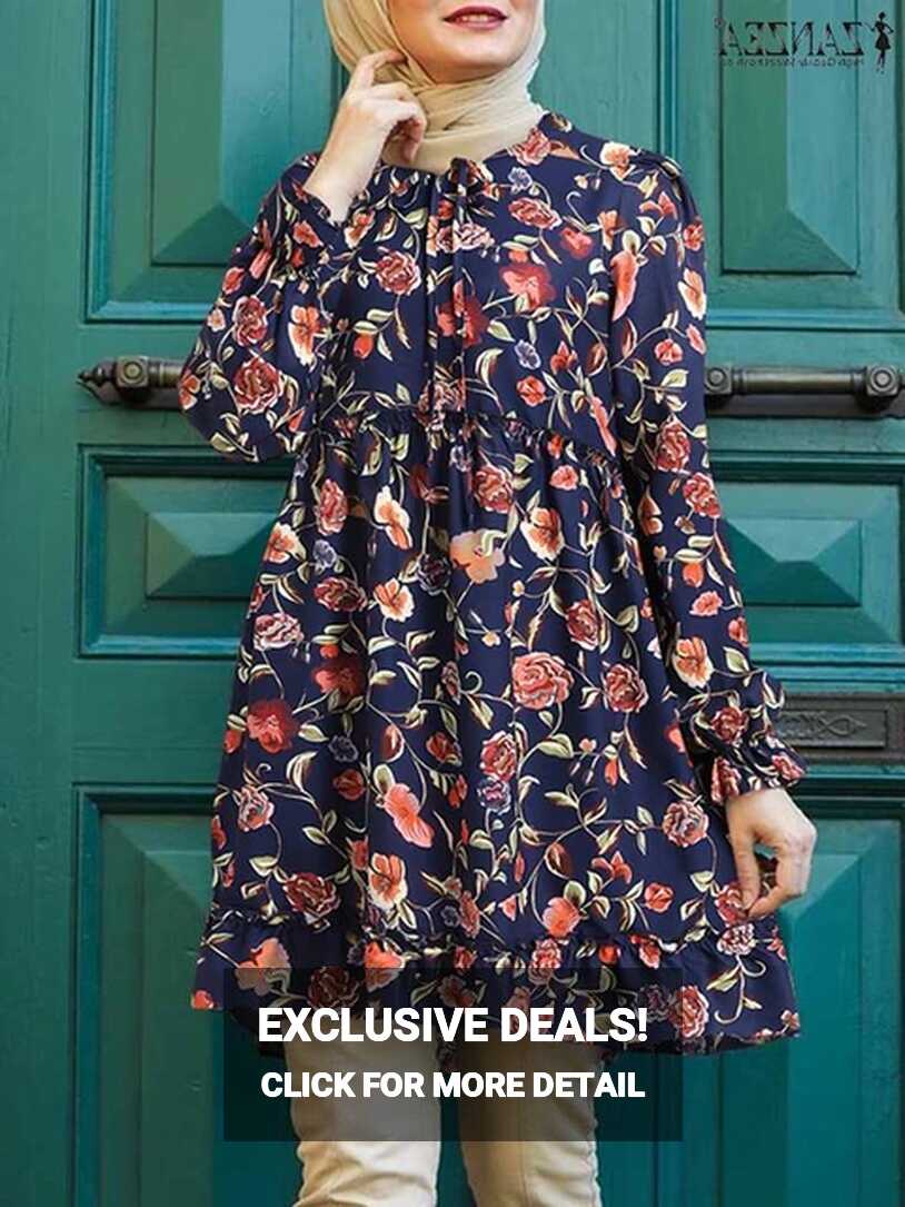 Muslim Shirts Women&#39;s Print Floral Blouse 2023 ZANZEA Spring ...