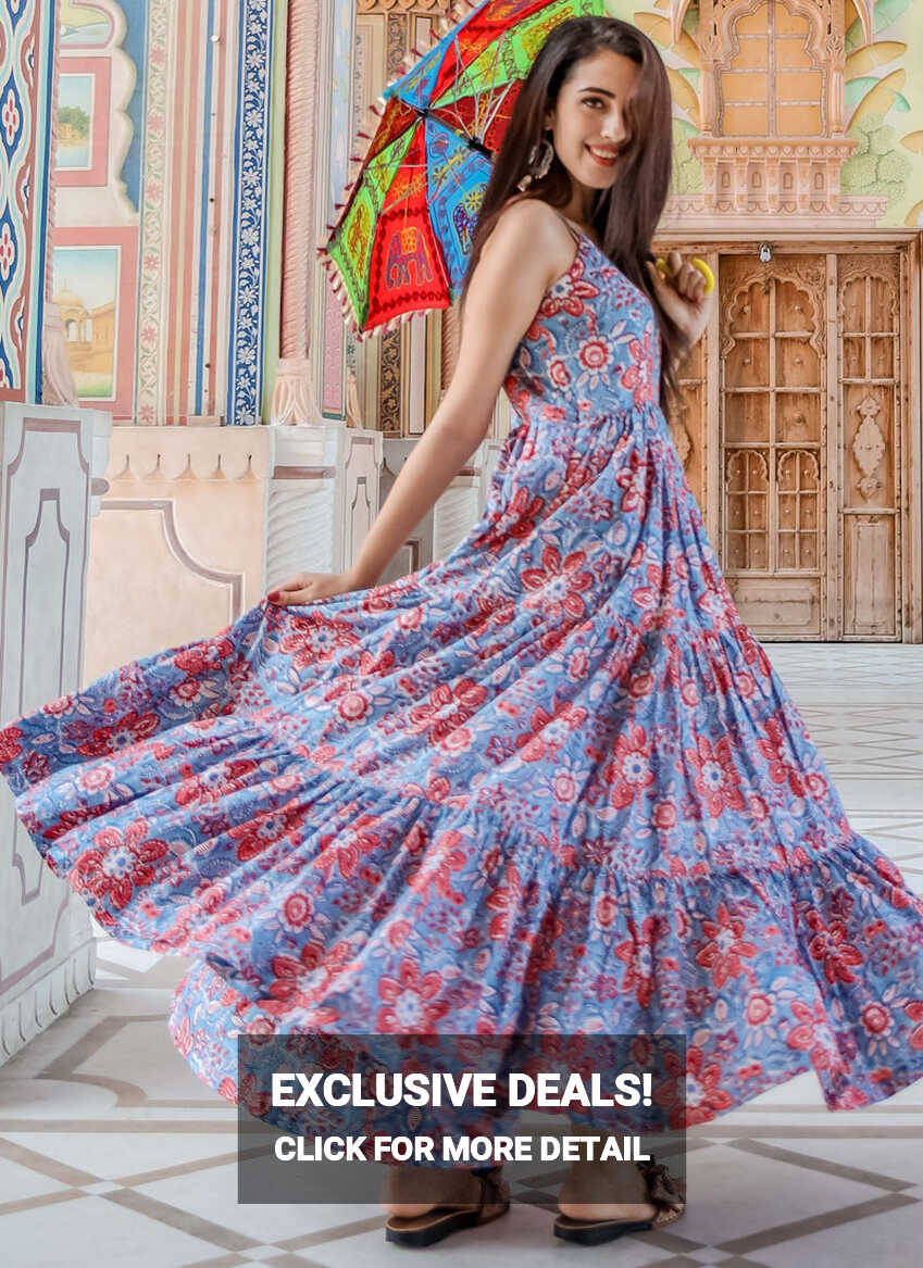 Muslin Printed Readymade Trendy Gown in Lavender buy online -