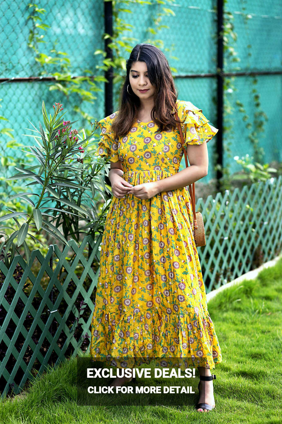 Mustard yellow floral printed ruffle dress by Athira Designs | The ...