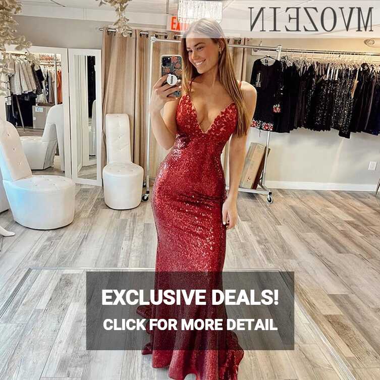 Mvozein Burgundy Prom Dresses 2023 Sequin Glitter Mermaid Prom ...