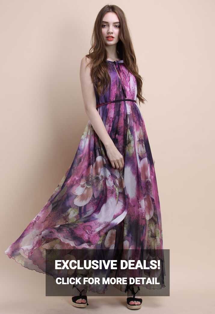 Mysterious Purple Floral Maxi Slip Dress - Retro, Indie and Unique ...