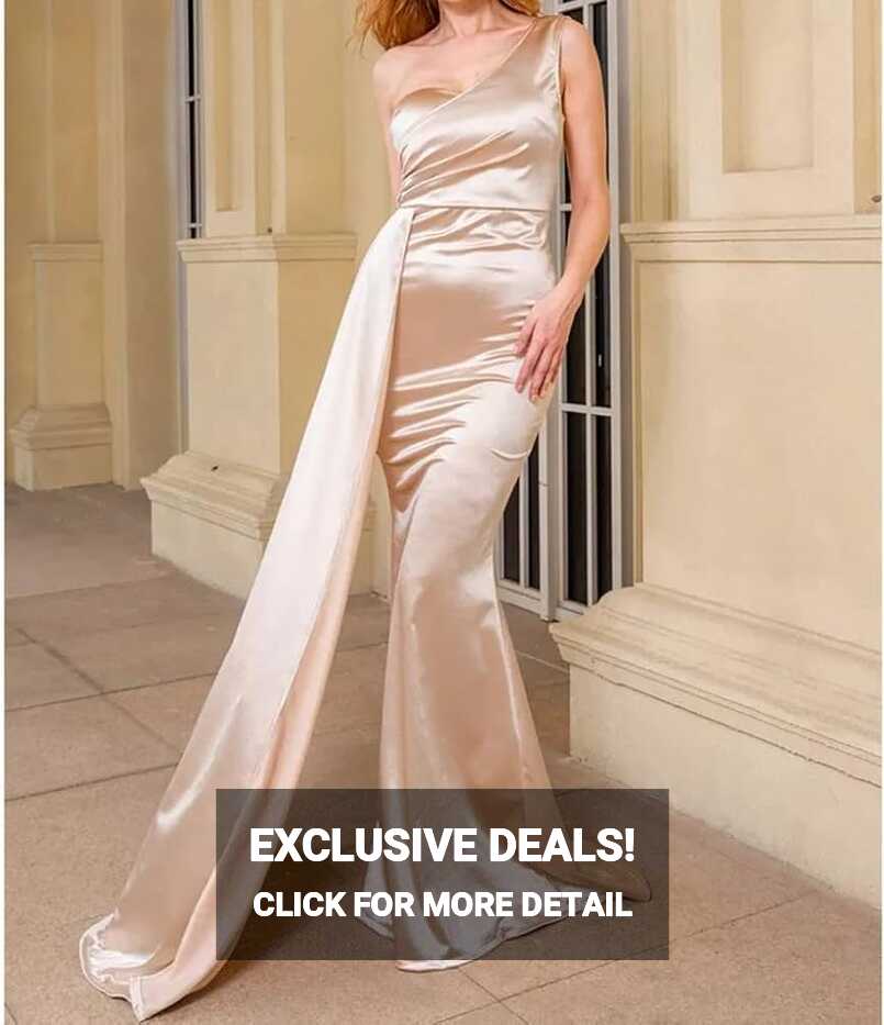 N/A One Shoulder Padded Sexy Satin Maxi Dress Women&#39;s Evening ...