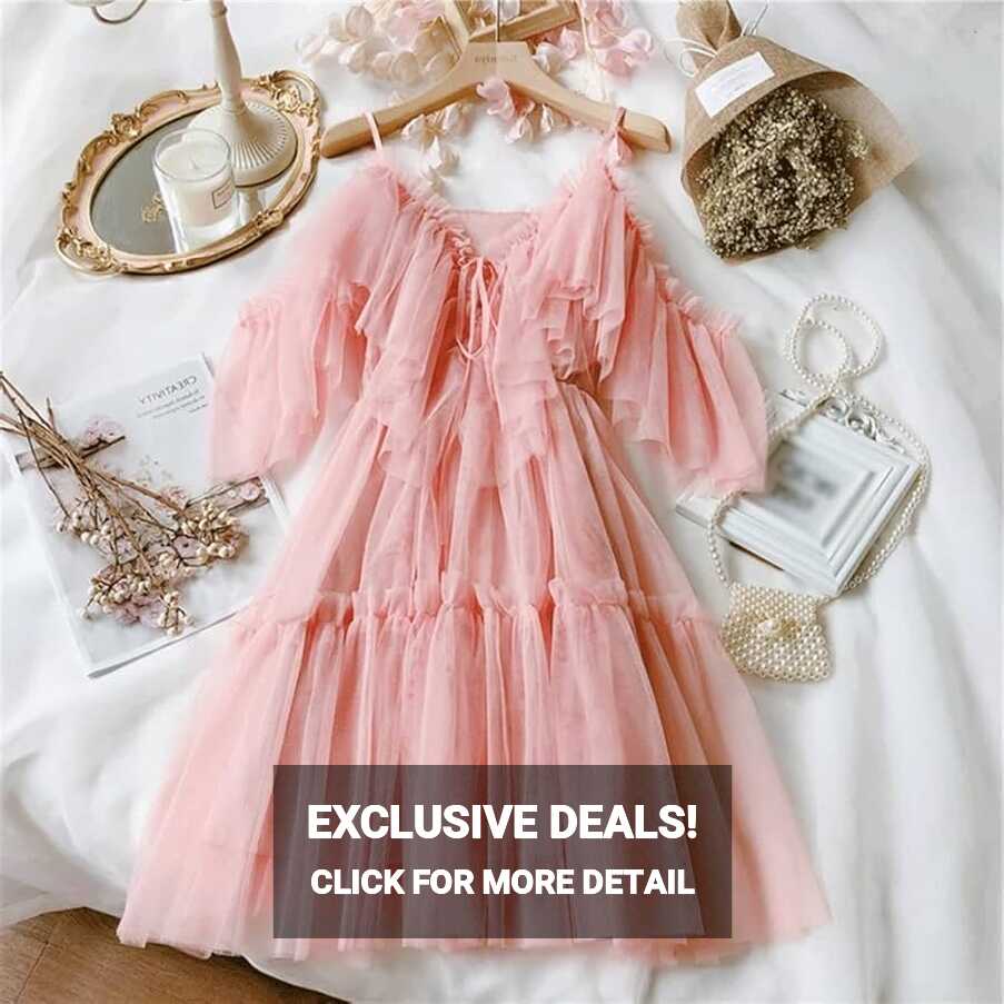 N/A Ruffle Dress Mesh Dress Women Korean Cute Dresses Woman Party ...