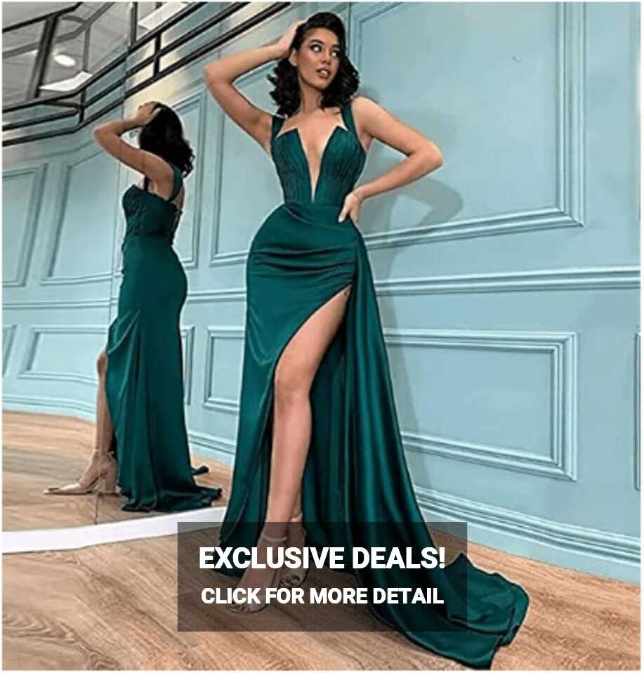 NABN Women Satin Deep V Neck Sexy Prom Dresses 2021 Mermaid Long ...