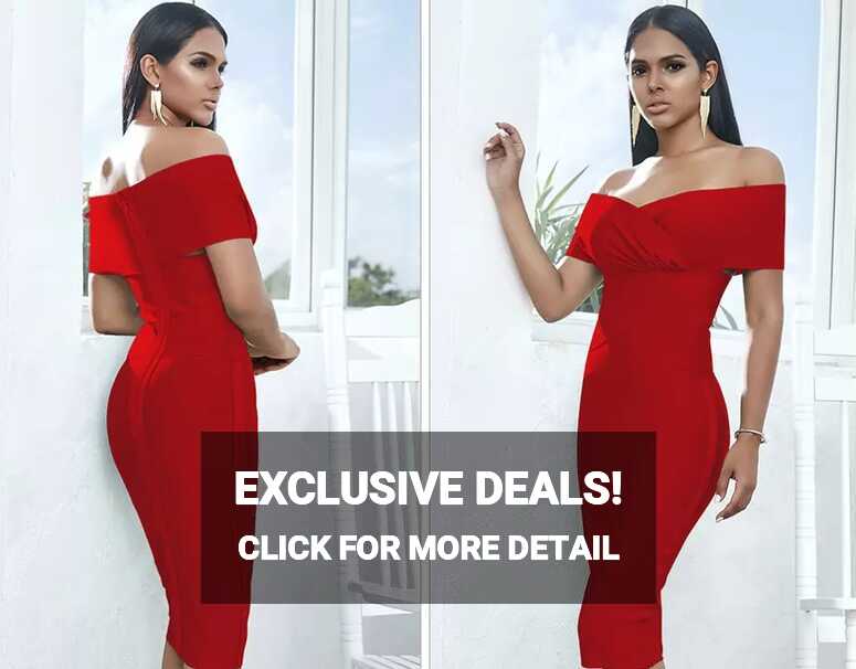 NEW! DESIGNER COUTURE RED OFF SHOULDER BARDOT BANDAGE DRESS SEXY ...