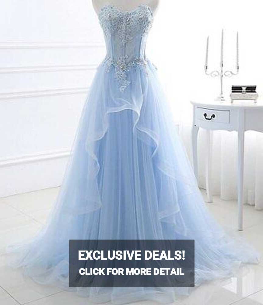 NEW Beautiful Cinderella Gown Light Blue Tulle Prom Dress ...