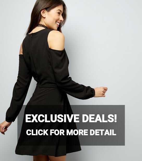 NEW LOOK BLACK COLD SHOULDER WRAP FRONT MINI DRESS PARTY CLUB ...