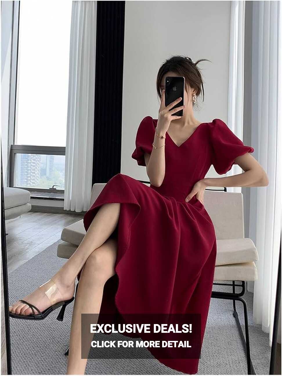 NOGRAX Summer Dresses For Women Summer Elegant V Neck Puff Sleeve ...