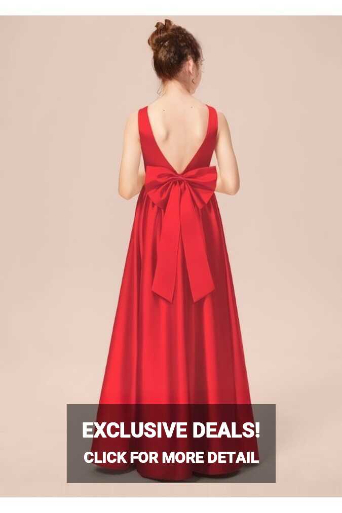 NSMLİFE Girl&#39;s Red Back V-neck Detailed Simple Elegant Satin Dress ...