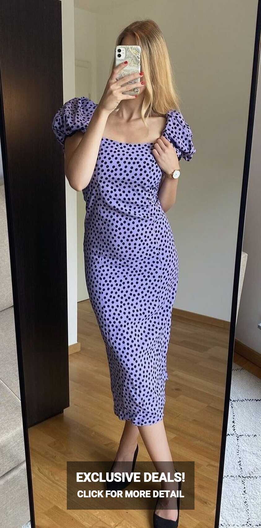 NWT_ ZARA WOMAN POLKA DOT PRINT MIDI DRESS PUFF-SLEEVES LAVENDER ...