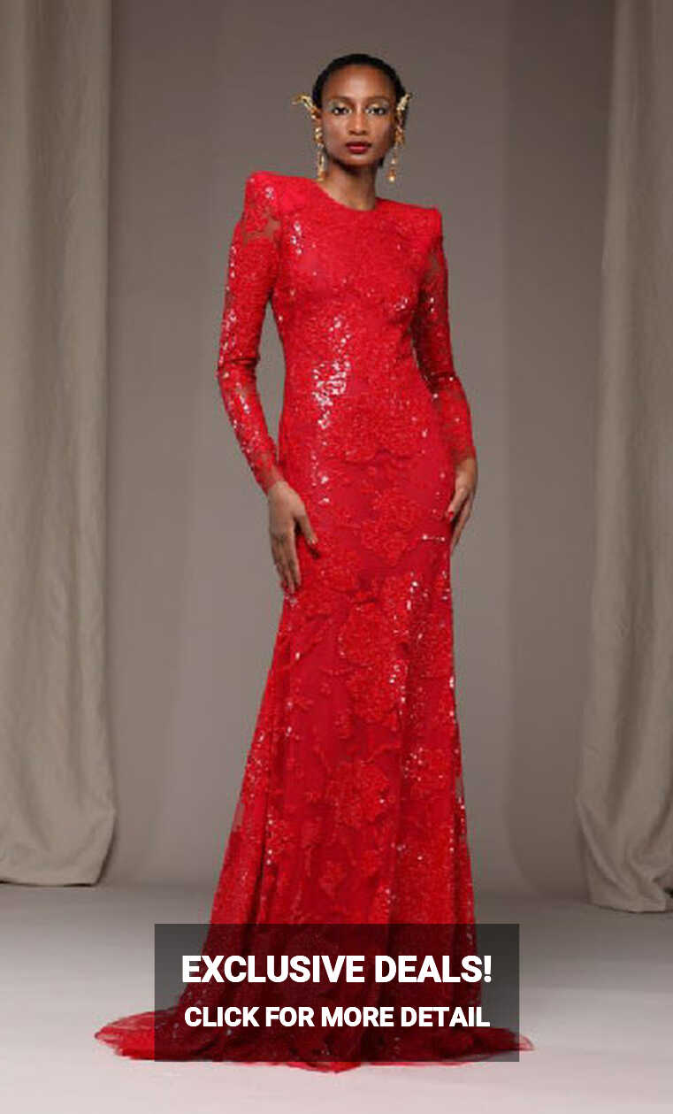 Naeem Khan Red Floral Embroidered Gown - Vivaldi Boutique