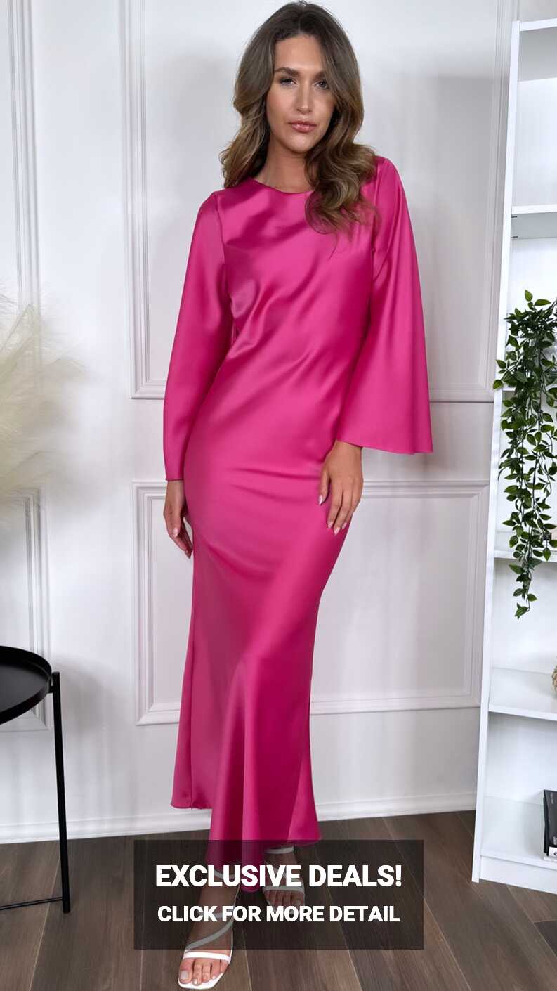 Nanette Fuchsia Wide Sleeve Satin Finish Maxi Dress – Get That Trend