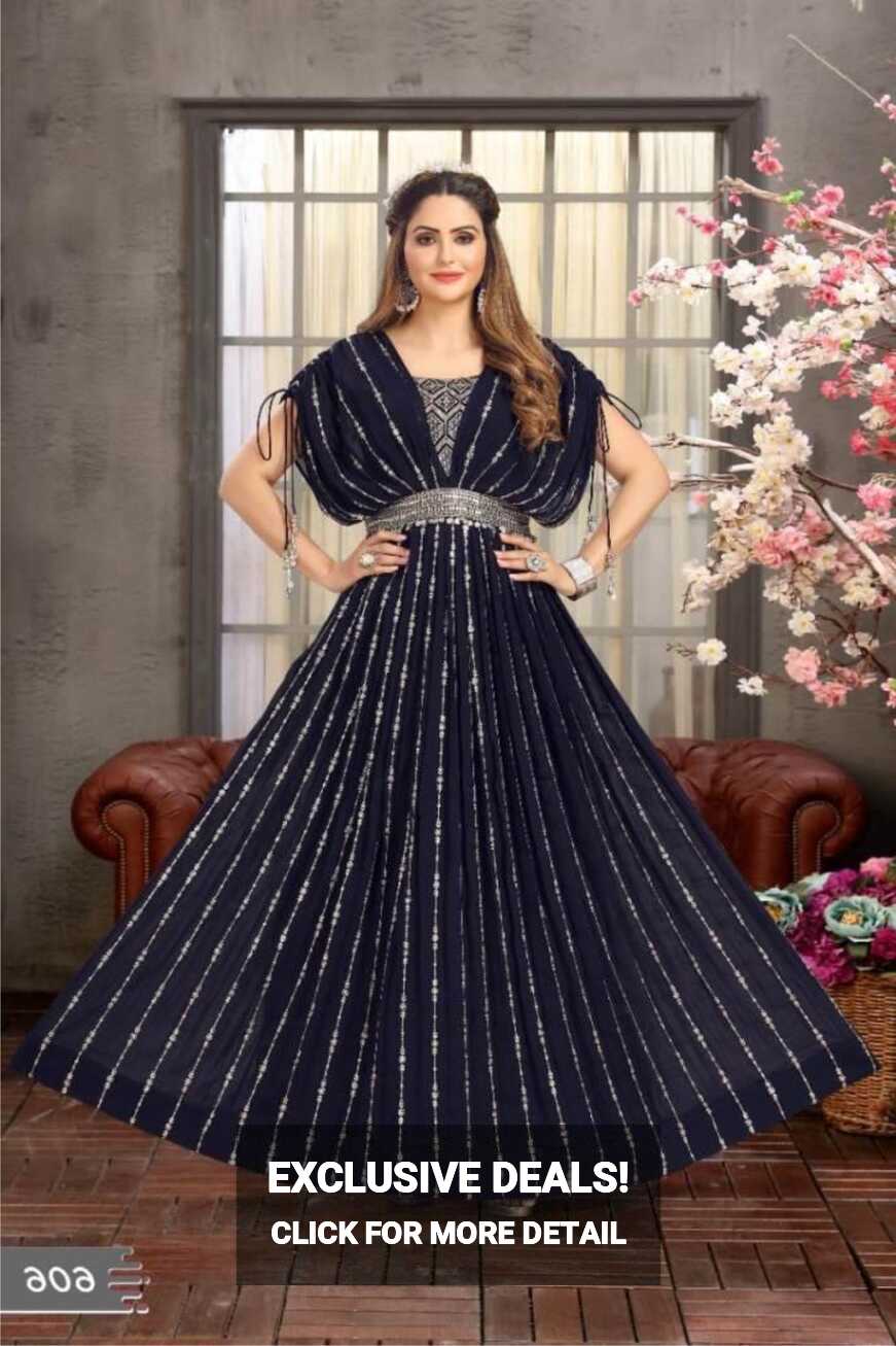 Navy Blue Color Party Wear Designer Gown :: ANOKHI FASHION