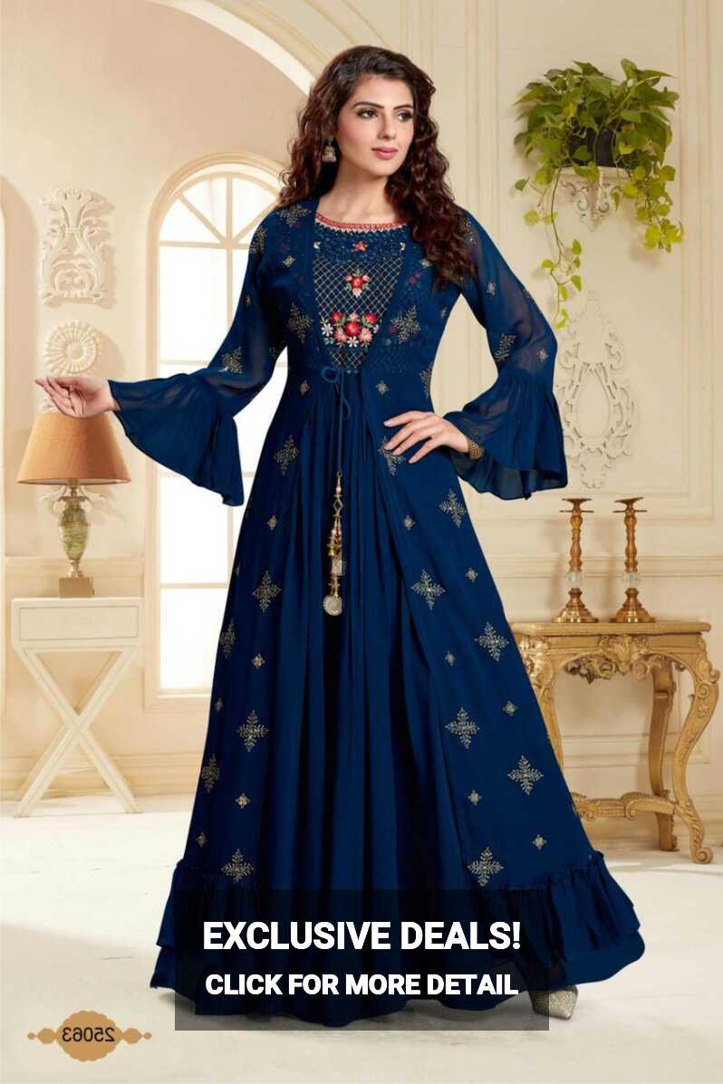 Navy Blue Color Party Wear Readymade Designer Gown With Long Koti ...