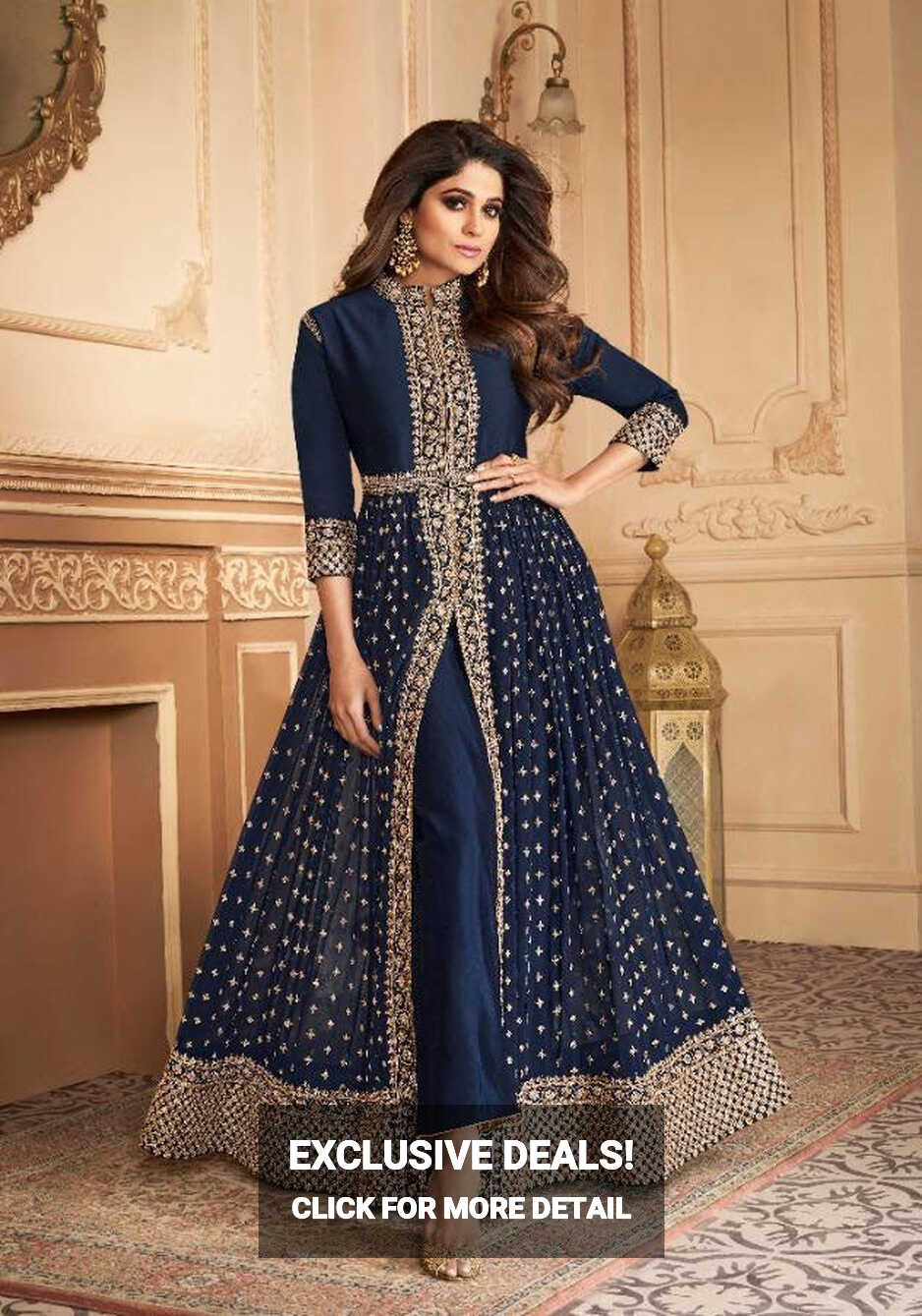 Navy Blue Desi Indian Slit Style Party Dress | Asian Party Wear