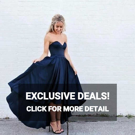 Navy Blue Prom Dress Sweetheart A-line Short Front Long Back ...